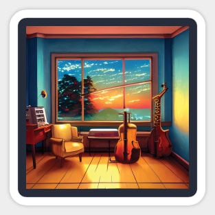 Musician Cello Practice Under Sunset View Sticker